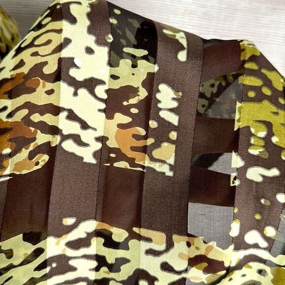 Adrienne Vittadini Silk Scarf Brown Green Ivory Satin Chiffon Square 34×34" - Picture 8 of 10